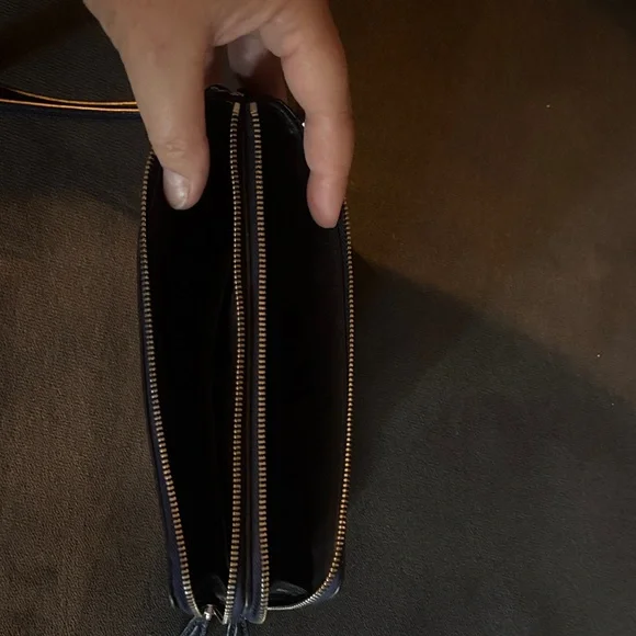 Coach Dark Navy Metalic Textured Leather Wristlet - Picture 3 of 8